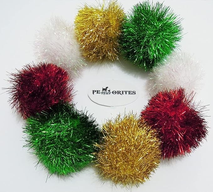 Bushy Sparkle Ball Cat Toy, Interactive Glitter Pom Pom Cat Toy Balls for Kittens, 8 Pack.