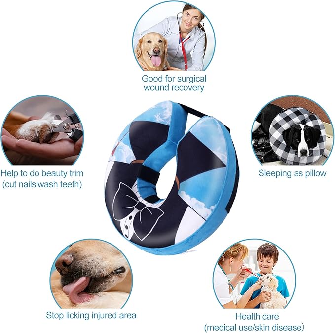 CuteBone Inflatable Dog Donut Collar with Removable Soft Fleece Covers for Small/Medium/Large Dogs and Cats After Surgery GWB13M