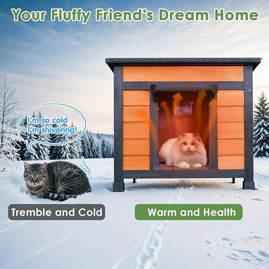 Insulated Cat House Weatherproof Outdoor/Indoor Shelter with Openable Asphalt Roof for Feral Cats & Small Pets