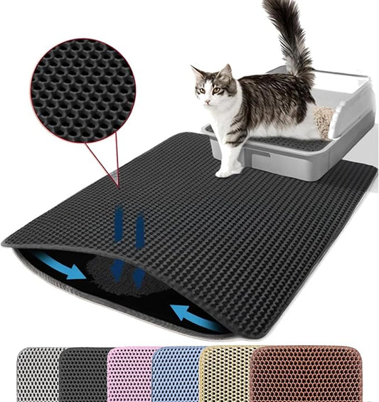Jumbo Cat Litter Mat, 46x26 Inches Double Layer Honeycomb Litter Trapping Mat, Non Slip Waterproof Urine Proof Extra Large Cat Litter Box Mat, Kitten Supplies and Essentials, XXL, Black