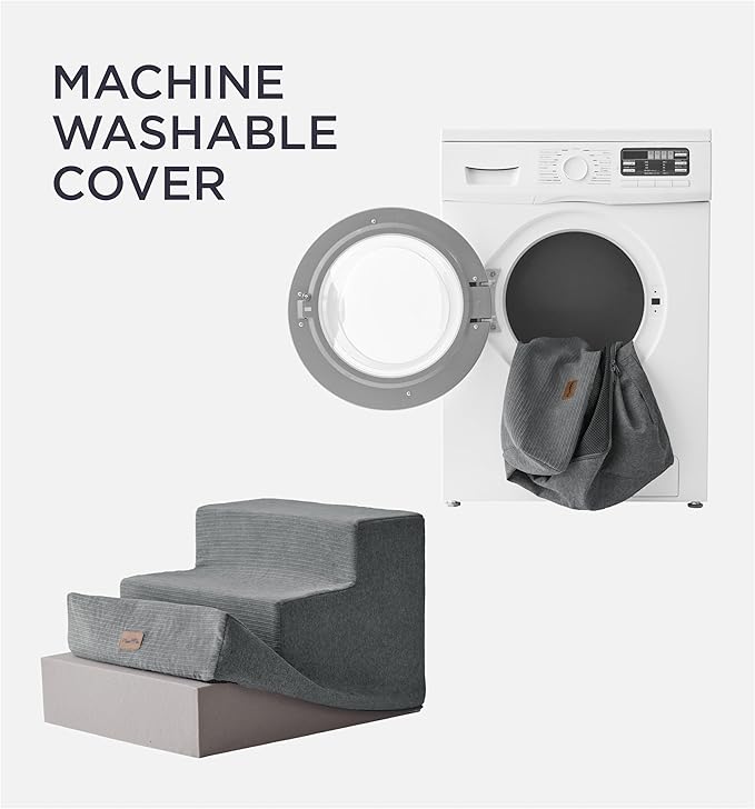 Made4Pets Dog Steps for Bed, Extra Wide Dog Stairs for High Bed Couch Sofa, 35D Foam Pet Steps for Small Dogs and Cats, Non-Slip Bottom Pet Stairs, Grey, 4 Steps