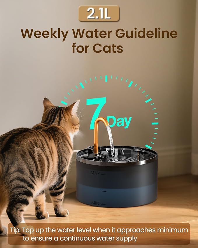 Cat Water Fountain, 71oz/2.1L Cat Fountain for Drinking with Copper Faucet, MISFANS-Designed Pump & Filter, Plastic Automatic Pet Water Fountain Bowl & Dispenser with 6-Pack Replaceable Filters
