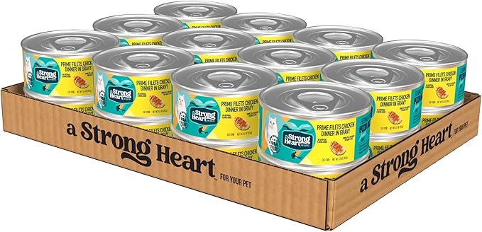 A Strong Heart Canned Wet Cat Food, Prime Filets Chicken Dinner in Gravy - 5.5 oz Cans (Pack of 24), Made in The USA with Real Chicken