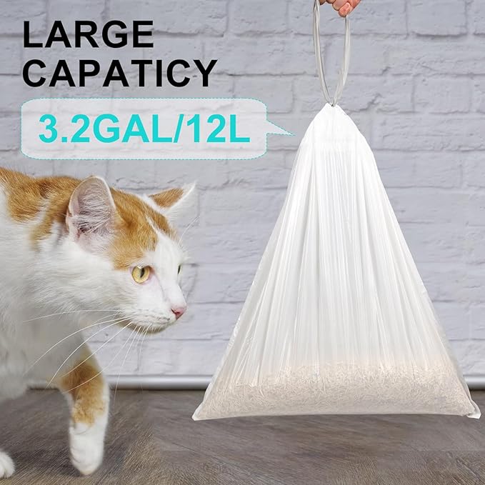 Cat Litter Bags for Self Cleaning Litter Trays, 20 * 18 inches, Drawstring Receptacles Bags, Close Litter Box Liners for Cat Poop Bag, 4 Rolls, 60 Counts