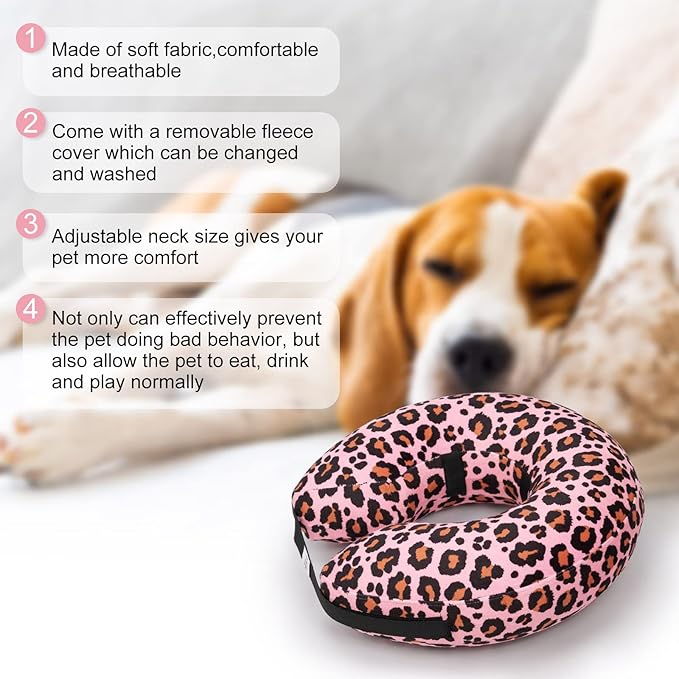 CuteBone Inflatable Dog Cone with Removable Soft Fleece Covers for Small/Medium/Large Dogs and Cats Neck Donut Collar After Surgery GWB10L