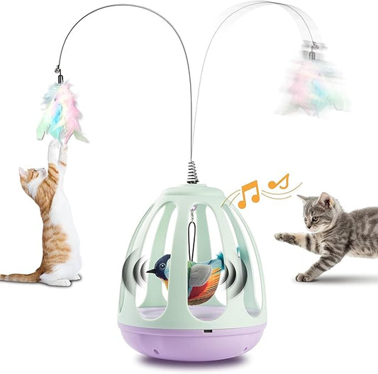 Interactive Cat Toy for Indoor Cats,Automatic Cat Feather Toy,Chirping Toys for Cats Self Play,Kitten Toys with Flapping Bird,Teaser for Kittens Exercise,USB Rechargeable Kitty