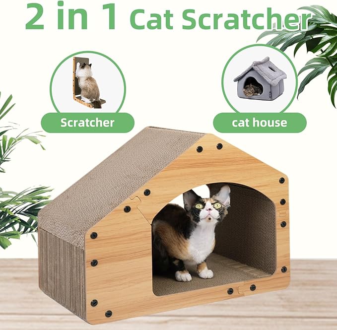 Nekosan Cat Scratcher House, Large Cardboard Cat Scratcher, Vertical Cat Scratcher, 19.3x10.6x15.7 inch Large, Cat Scratching Post for Indoor Cats, Cat Scracther Mansion