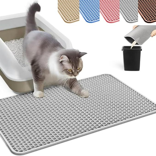HCY&WLD Cat Litter Mat, Honeycomb Double Layer Cat Litter Trapping Mat, Waterproof Urine Proof Non-Slip, Scatter Control, Less Waste, Easier to Clean (Light Gray, 35" X 24")