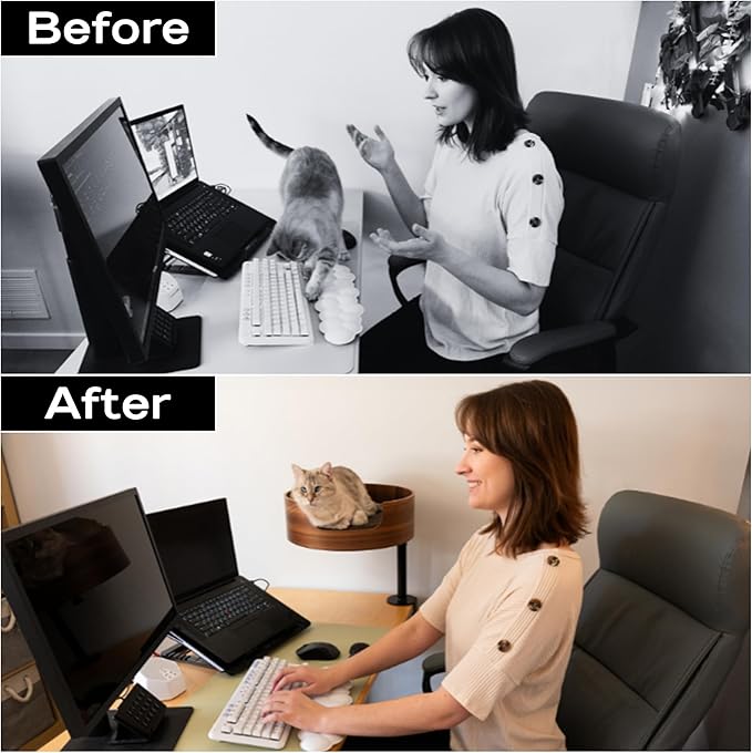 Desk Nest® Cat Bed – Space-Saving, Elevated Bed for Cats – Keeps Desks Clear, 360° Adjustable, Supports 25 lbs – Secure, Stylish and Durable – Perfect for Home Office – Walnut Wood Finish