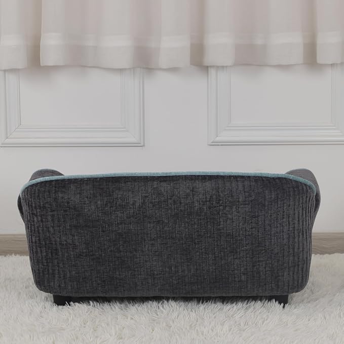 Pet Sofa/Dog Bed With Luxury Striped Fleece, Animal Sleeping Bed, Small Dog and Cat Couch (Dark Black)