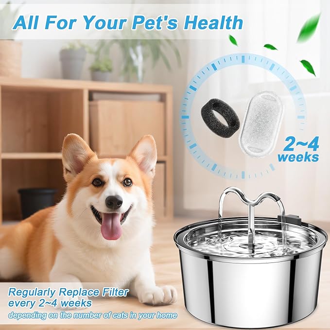 Cat Water Fountain Filter Replacement, 12 Pcs Cat Filters Pet Water Fountain Filter with 12 Pcs Sponges Foam for 67oz/2L & 108oz/3.2L Stainless Steel Automatic Cats Water Fountain Dispenser Filters