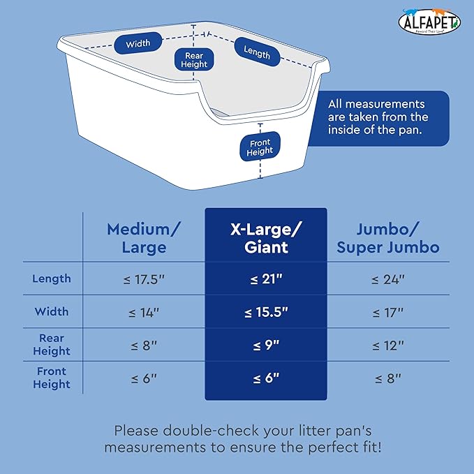 Alfapet Original Sifting Cat Litter Box Liners - Extra Giant 60 Count - Tear-Resistant Cat Litter Bags - Waterproof Kitty Litter Liners - Fits Almost All Litterbox Pan Sizes, 40" x 38", 30 lb Capacity