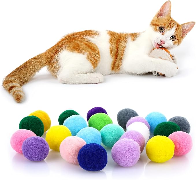 Molain Large Cat Toy Balls, Soft Cat Balls 1Inch Kitten Pom poms Ball Cat Play Toy (30 Pcs)