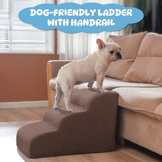 Dog Steps for Small Dogs, 3-Step Dog Ramp and Stairs for High Beds and Sofa, Non-Slip Pet Stairs for Small Dogs and Cats, Removable and Easy to Clean Pet Stairs, Coffee