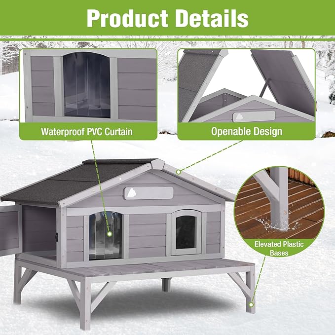 GUTINNEEN Heated Cat House for Outside Large Outdoor Insulated Cat House Weatherproof Feral Cat Shelter with Heated Pad, Insulated All-Round Thermal Liner, Chewproof Cable for 1-4 Cats (Winter-Ready)