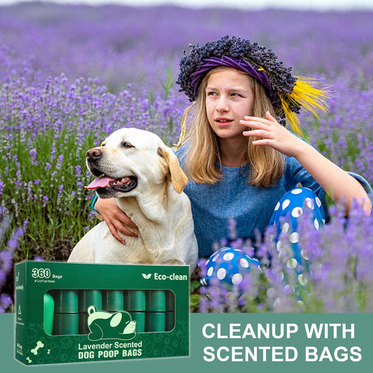 ECO-CLEAN 360 Count Dog Poop Bags with Dispenser, Leak-Proof, Lavender scented