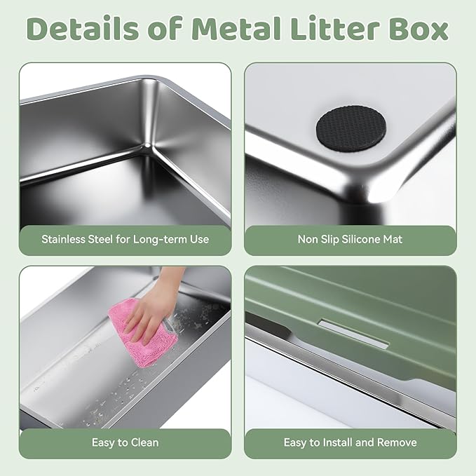 Homegroove XXXL Stainless Steel Litter Box with High Sides, 28"x20"x12" Extra Large Cat Litter Box for Big Cats, Metal Cat Litter Boxes Anti-Urine Leakage, Easy Clean (Green)
