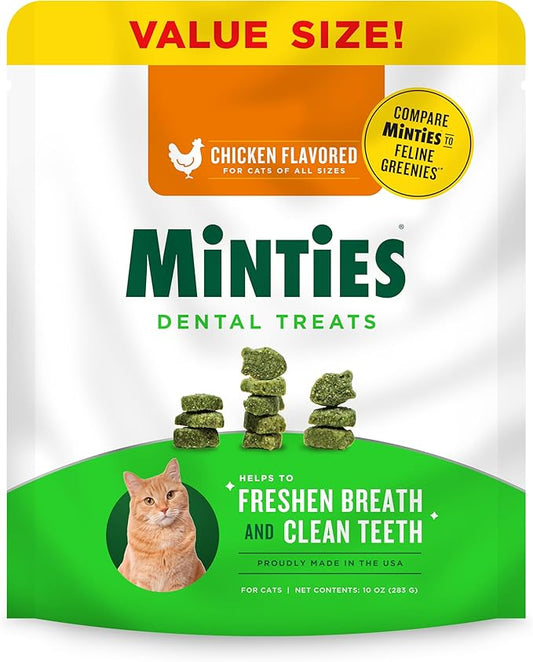 Minties Dental Treats for Cats, Chicken Flavored Treats for Cats, Freshens Breath and Controls Tartar, 10oz