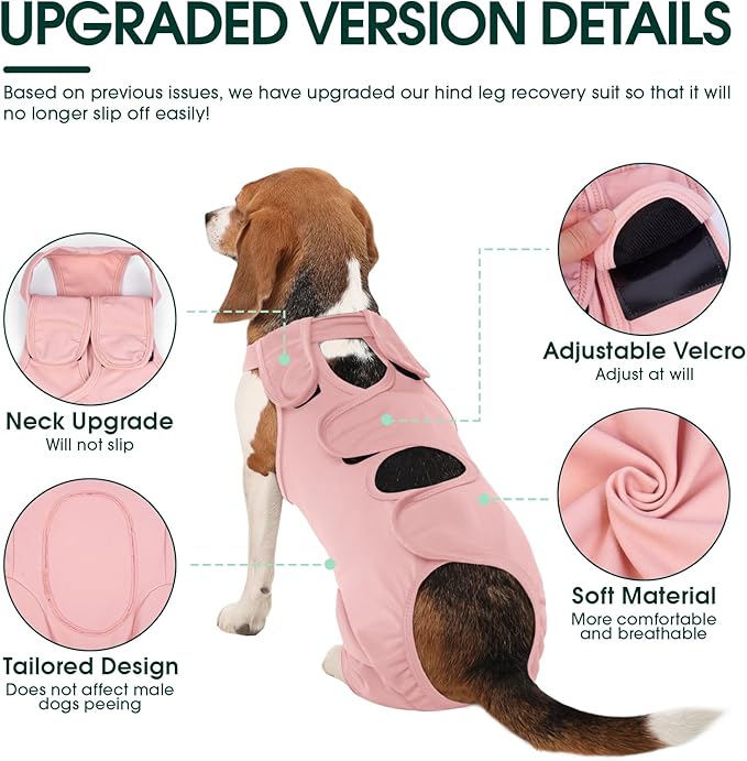 Kuoser Dog Recovery Suit for Back Legs, Thigh Wound Protective Sleeve for Dogs, Dog Recovery Sleeve for Female Male Dogs, Dog Onesie After Surgery Pet Surgical Suit for Spay Neuter, Pink L