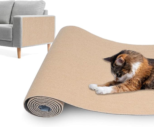 Cat Scratching Mat,Cat Scratch Furniture Protector, Trimmable Self-Adhesive Couch Protector,Carpet Replacement for Tree Shelves, Sofa and Scratching Post(40"x15.8",Khaki)