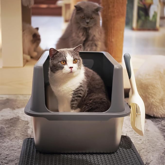 Stainless Steel cat Litter Box, Covered Metal Litter Box, cat Litter Pans with high Sides, Kitty Litter Boxes for Indoor Cats (Non Sticky, Easy to Clean, Anti-Urine Leakage) 17.5" L x 13.5" W x 6" H