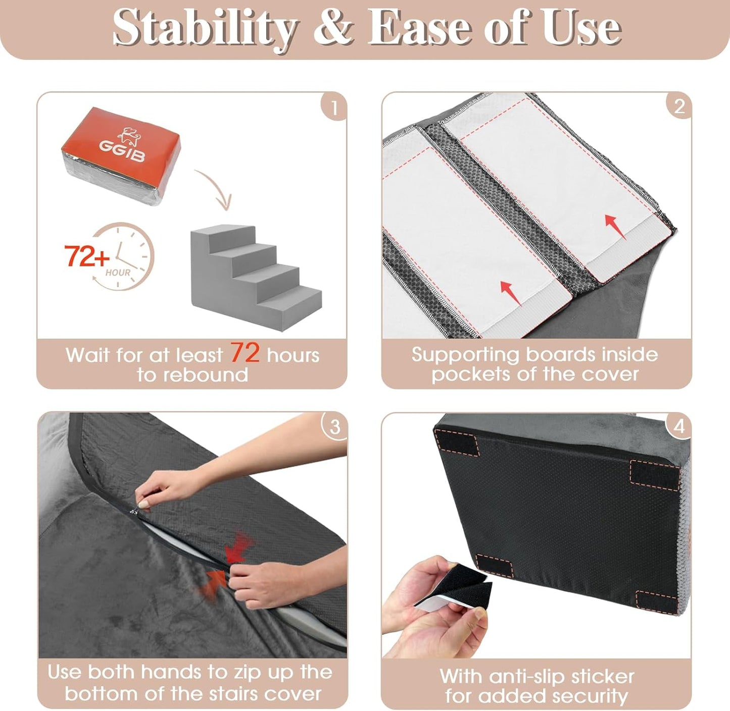 GGIB Dog Stairs for Small Dogs Cats Non-Slip Dog Steps for High Bed Pet Stairs for Sofa Couch Pet Ramp Pet Steps with Removable Washable Cover, Grey, 22" H, 5-Step