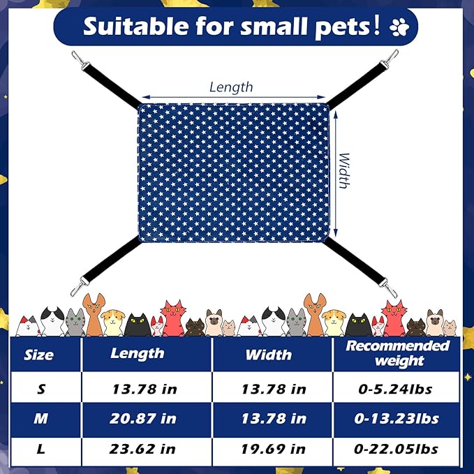 2 Pieces Reversible Cat Hanging Hammock Soft Breathable Pet Cage Hammock with Adjustable Straps and Metal Hooks Double Sided Hanging Bed for Small Dogs Rabbits(Pentagram,M)