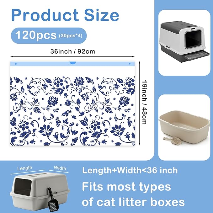 Unicorn Catcher Cat Litter Bags 36" x 19" Large Litter Box Liners Tear-Resistant with Drawstring for Easy Access Cat Litter Liners for Litter Boxes Under 36in Total Size, 120 Pack