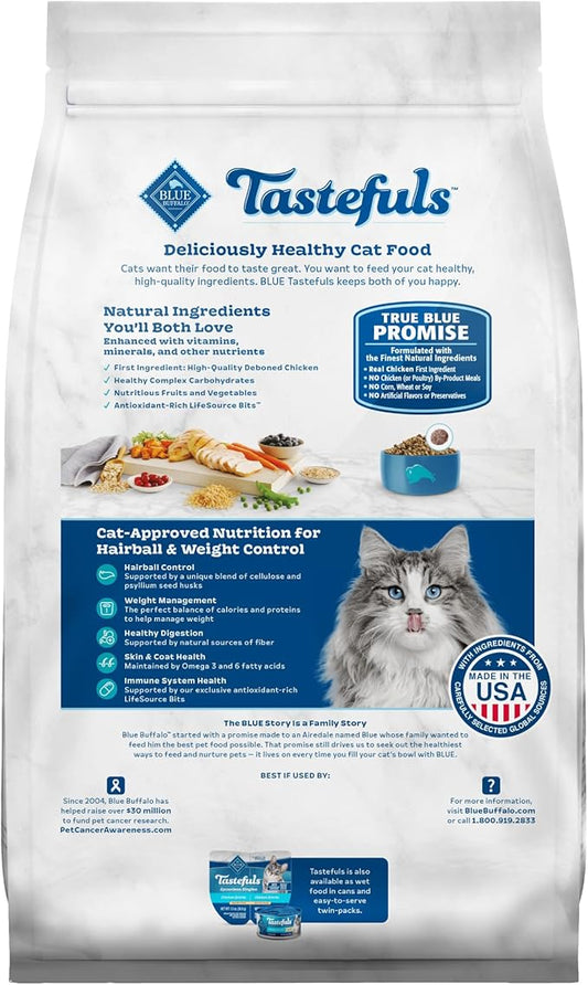 Blue Buffalo Tastefuls Weight & Hairball Control Natural Dry Food for Adult Cats, 3-lb. Bag