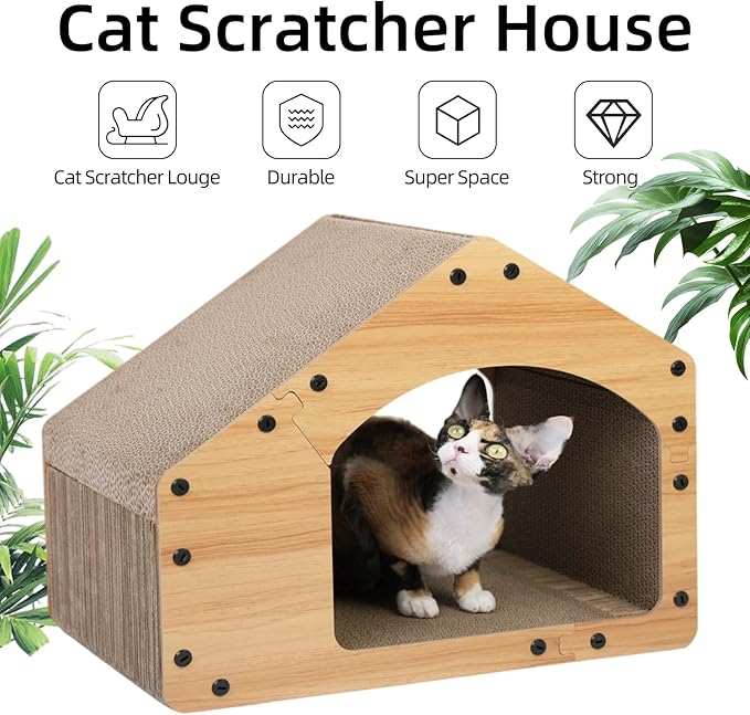 Nekosan Cat Scratcher House, Large Cardboard Cat Scratcher, Vertical Cat Scratcher, 19.3x10.6x15.7 inch Large, Cat Scratching Post for Indoor Cats, Cat Scracther Mansion