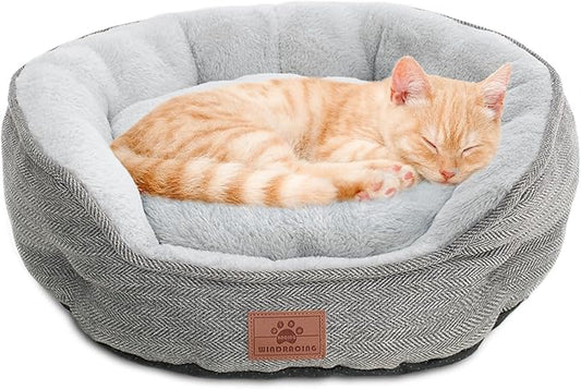 Cat Beds for Indoor Cats,Kitten Bed,Dog Bed for Extra Small Dogs Breeds,Puppy Kennel Bed, Comfy Durable Pet Sleeping Bed, Washable Roun Cat Bed & Non-Slip Bottom, Size 19"L x 16"W x 6.5"Th