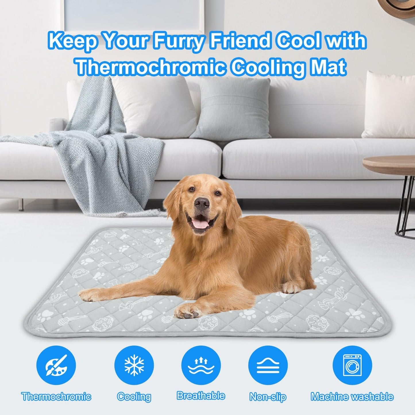 MH MYLUNE HOME Dog/Cat Cooling Mat, Arc-Chill Cooling Fiber & Endothermic Color Changing Pet Mat, 20'x30', Foldable & Washable, Non-Toxic Summer Pet Blanket, Light Gray