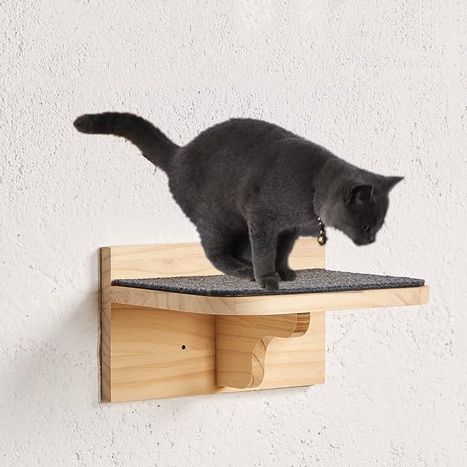 SHENGOCASE 9.8" x 7.1" Solid Wood Wall Mounted Large Cat Step, Cat Wall Furniture, Shelves Stairs Perch