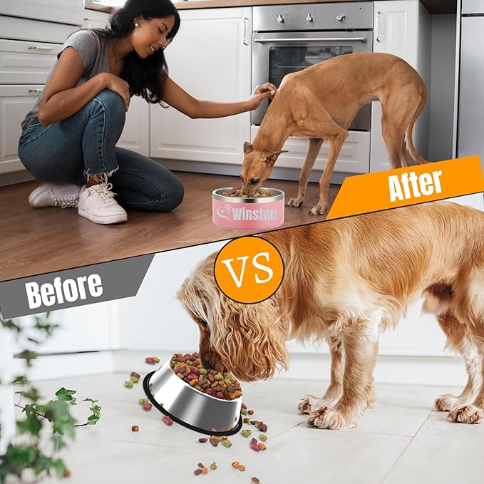 Custom Personalized Dog & Cat Bowls - Stainless Steel Non-Slip Water & Food Dishes - Easy to Clean, Dishwasher Safe - Small, Medium, Large Sizes (Pink)