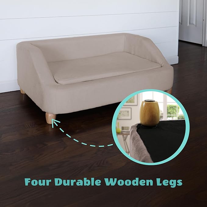 Critter Sitters 36-In. Microfiber Tan Rectangular Dog Sofa for Medium-Sized Dogs, Modern and Stylish Elevated Sofa Bed for Home or Apartment, Comfortable and Easy to Clean