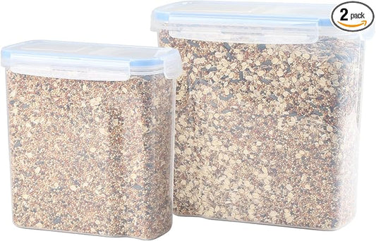2Pack Bird Food Storage Container 3.52qt/4L & 2.2qt/2.5L, Airtight Pet Food Containers with Lids, Medium Latched Bird Seed Dispenser, BPA-Free