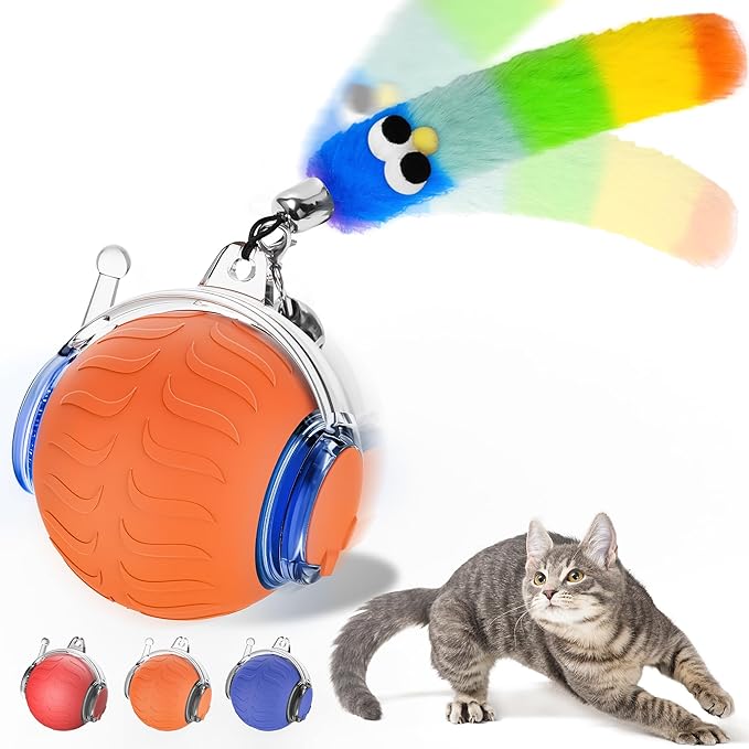 UPSKY Interactive Cat Toy Ball for Indoor Cats, Automatic Moving Electric Rolling Cat Ball Toy, 3-Speed Modes Smart Kitten Toys with Sounds, USB Rechargeable & Sturdy for Bored Kittens/Adult Cats