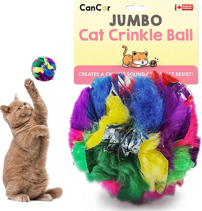 Jumbo Cat Crinkle Ball Toy – 1-Pack of 3.5" Interactive Indoor Kitten & Cat Toy – Soft, Sparkle, Lightweight, Safe for Play–Irresistible Crinkly Sound for Active, Suitable for Larger Cats