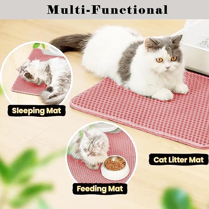 HCY&WLD Cat Litter Mat, Honeycomb Double Layer Cat Litter Trapping Mat, Waterproof Urine Proof Non-Slip, Scatter Control, Less Waste, Easier to Clean (Pink, 45" X 26")