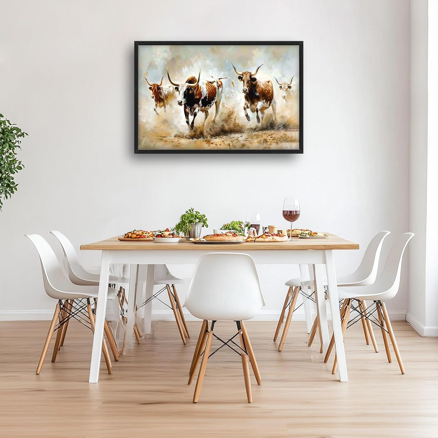 Highland Cow Large Wall Art Wild Animal Running Pictures Farmhouse Rustic Longhorn Wall Decor Canvas Print Painting Artwork for Bathroom Living Room Bedroom 36L" x 24W"