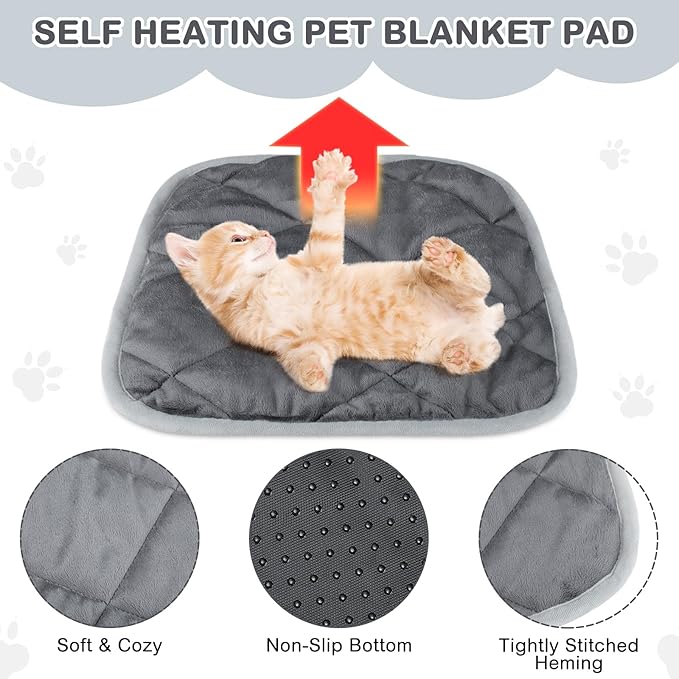 4 Pack Self Heating Cat Pad Self Warming Dog Mat Reflects Body Heat Extra Warm Thermal Pet Pad Washable Dog Cat Bed Crate Bed Mat Blanket(Gray,16 x 16 Inch)