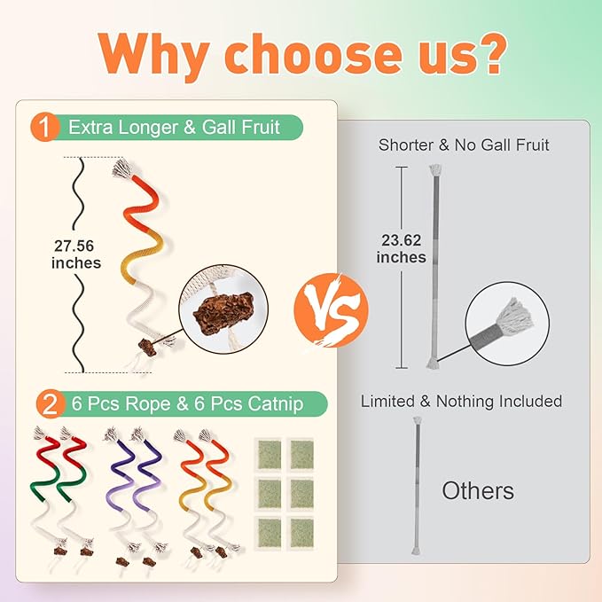 3 PCS Cat Toys Chew Ropes, 27.56 Inches Cat Chew Rope Toy for Teeth Cleaning, Safe Catnip Toys for Cats Rope Chew Toy (3 Bags of Catnip Included)