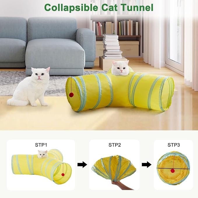 Cat Tunnels for Indoor Cats 3 Way Play Toy Kitty Tunnel Peek Hole Toy with Ball for Cat Tube Fun for Rabbits Kittens and Dogs