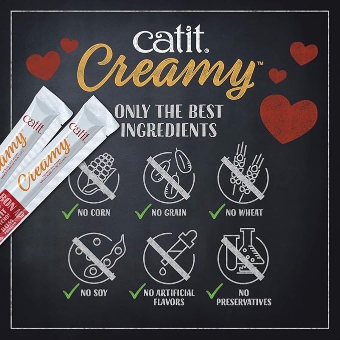 Catit Creamy Lickable Cat Treat – Healthy Variety of Flavors, 50 Pack, Hand-Feed or Serve, Nutrient-Rich Squeeze Tube, 0.5 oz Each
