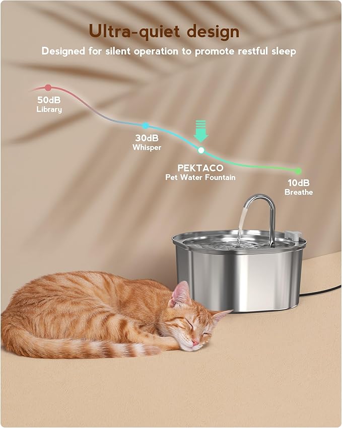 Cat Water Fountain, 3.2L/108oz Stainless Steel Pet Water Fountain for Cats/Dogs Indoor, Dog Drinking Dispenser Metal Kitty Spout with 6 Replacement Filters