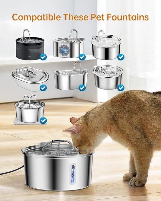 Cat Water Fountain Filter, Filters Replacement for 108Oz/3.2L&67Oz/2L&135Oz/4L Stainless Steel Pet Water Drinking Fountain, Dog Indoor Water Dispenser Fountain Carbon Filter (8 Filters & 8 Sponges)