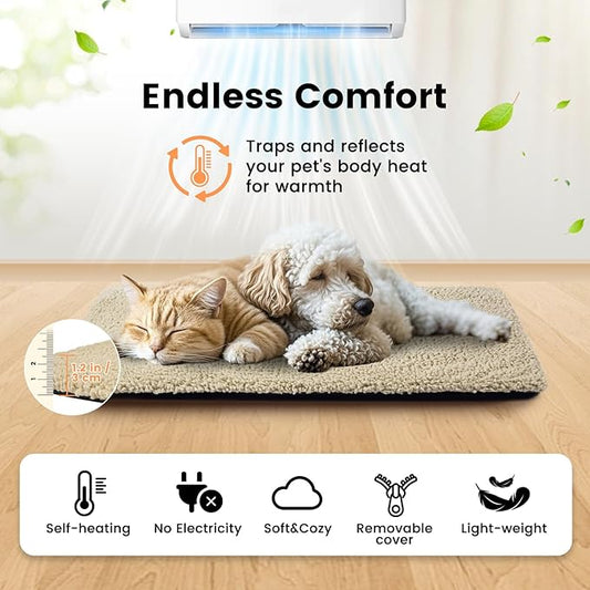Cat Beds for Indoor Cats Self Heating Kitten Pad for Outdoor Cat House, Self Warming Pet Mat for Small Dog Crate Pad with Removable Washable Cover, Brown 24 Inches