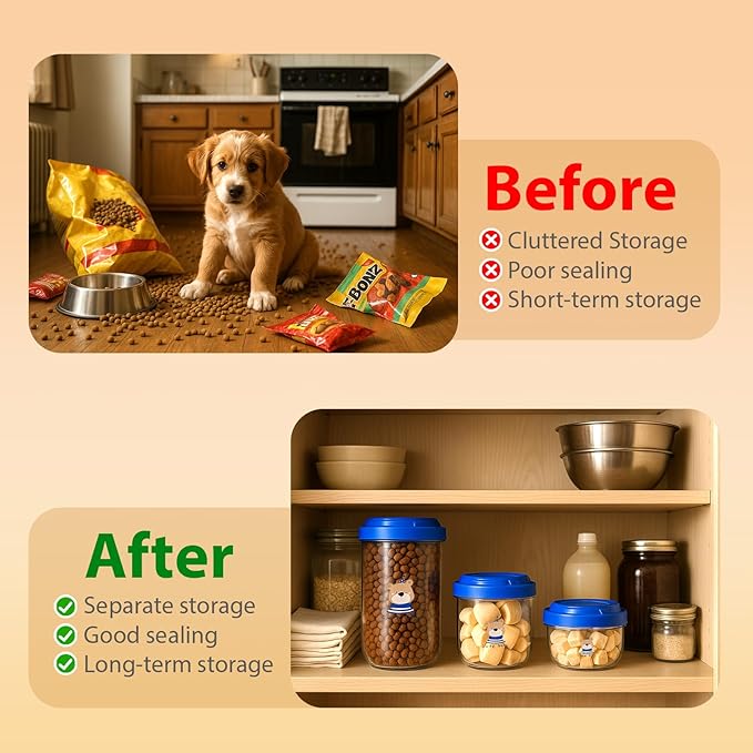3PCS Dog Food Storage Container Set – Airtight Dog Food Container, Transparent Pet Food Storage Containers for Dog Treats, Cat Food Container, Blue, Multi-Size