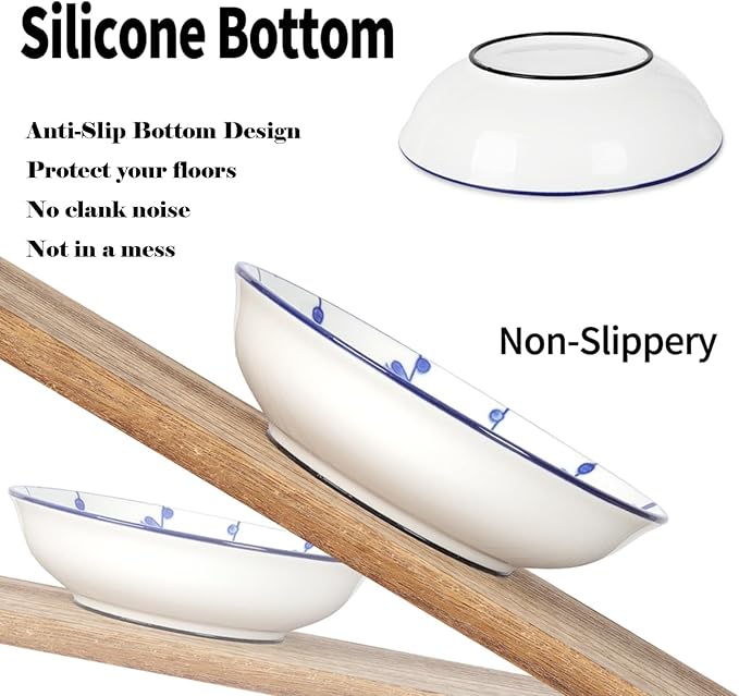 Ceramic Cat Bowls with Non-Slip Silicone Bottom,Prevent Whisker Fatigue,Reduce Mess,Wide Cat Bowls for Indoor Cats,6 Colorful Set for Daily Feeding Gift Choice