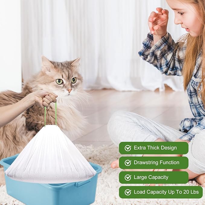 48 Count 37x17 Inch Large Cat Litter Bags Disposable Cat Litter Liners Drawstring Jumbo CatS Litter Box Liners Extra Thick Cats Liner For Litters Box Bags Heavy Duty Cats Pan Liners